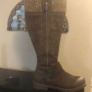 Wide calf taupe sweater boots